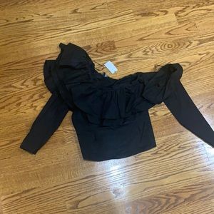 One shoulder ruffle black top with additional sleeve